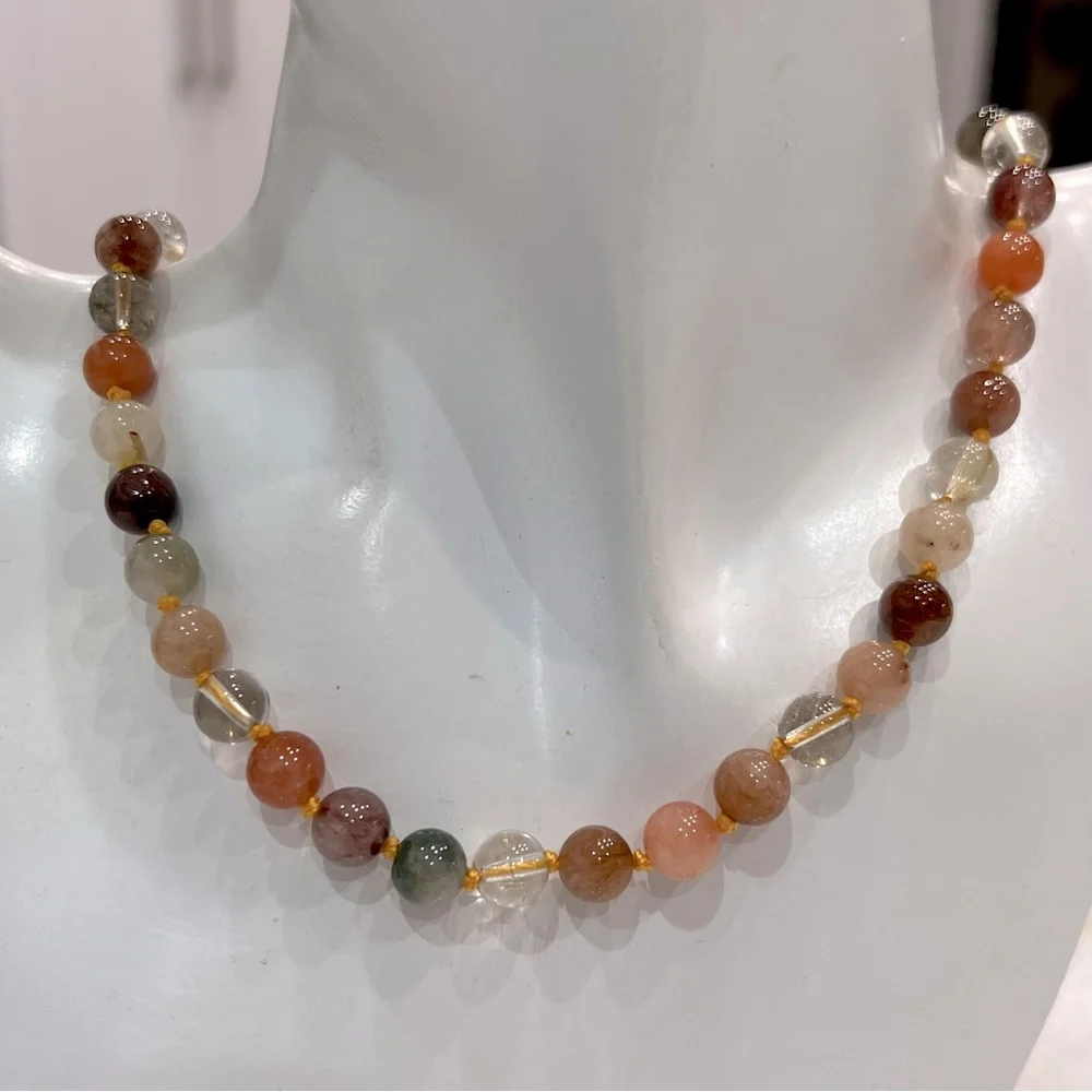 Multi Rutilated Quartz Bead Sterling Silver 18” Necklace with Magnetic Clasp